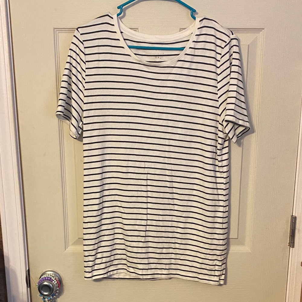 a new day Black and White Striped Short Sleeve Tee